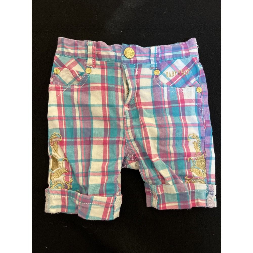 Baby Phat Plaid Shorts Toddler 2T Embroidered Pink, Blue, Purple, White, Gold